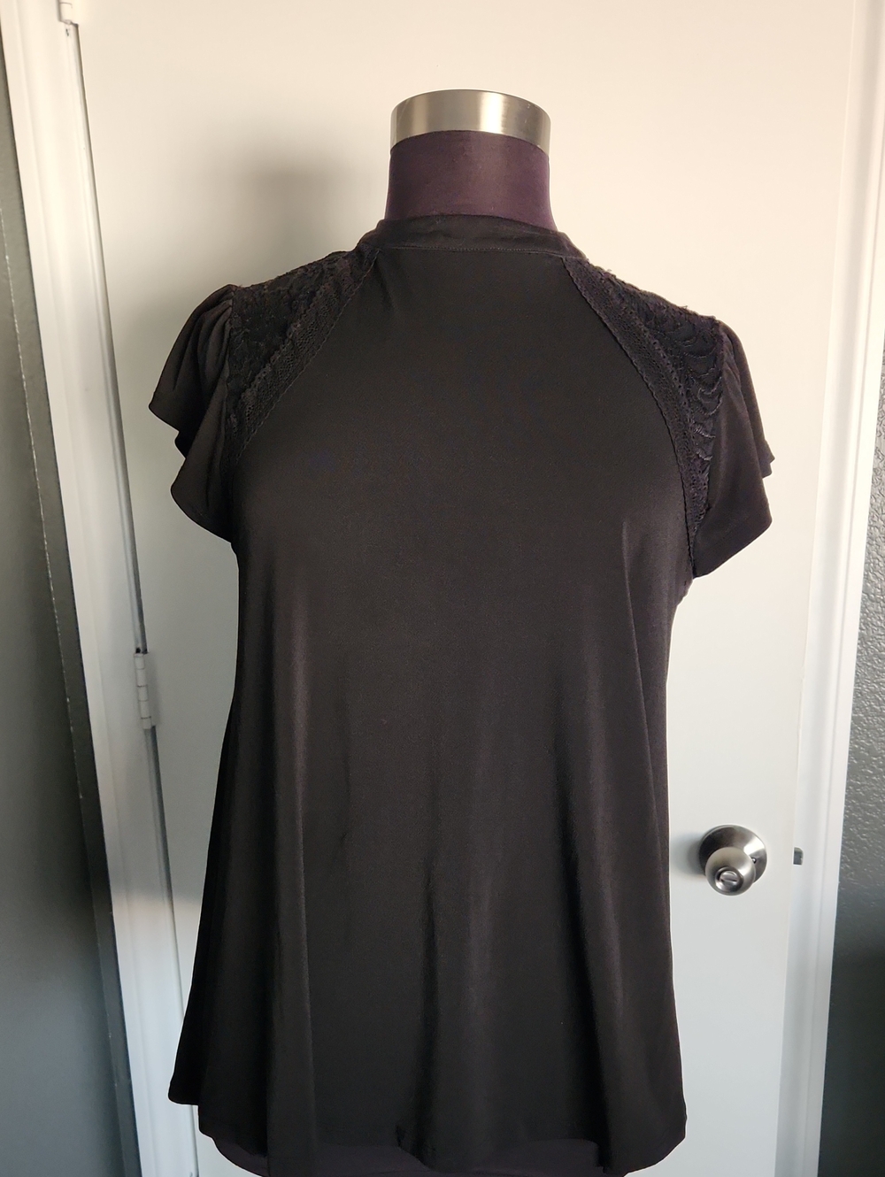 torrid Black Short-Sleeve Lace Yoke Tee